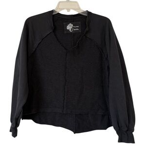 Anthropologie Pilcro Reworked Popover V-Neck Sweatshirt Black